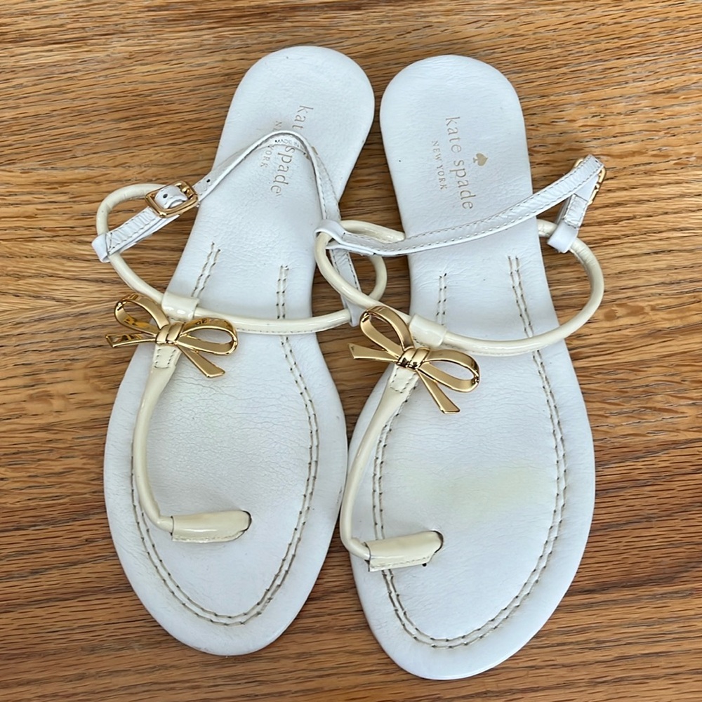 Kate Spade White Sandals with Gold Accents